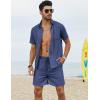imageCOOFANDY Men 2 Piece Linen Set Casual Short Sleeve Shirt and Short Beach SetNavy Blue