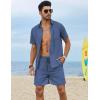 imageCOOFANDY Men 2 Piece Linen Set Casual Short Sleeve Shirt and Short Beach SetRoyal Blue