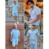 imageCOOFANDY Men 2 Piece Linen Set Casual Short Sleeve Shirt and Short Beach SetSky Blue