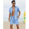 imageCOOFANDY Men 2 Piece Linen Set Casual Short Sleeve Shirt and Short Beach SetSky Blue