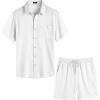 imageCOOFANDY Men 2 Piece Linen Set Casual Short Sleeve Shirt and Short Beach SetWhite