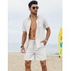 imageCOOFANDY Men 2 Piece Linen Set Casual Short Sleeve Shirt and Short Beach SetWhite