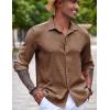 imageCOOFANDY Mens Casual Long Sleeve Button Down Shirt Textured WrinkleFree Untucked ShirtsBrown