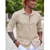 imageCOOFANDY Mens Casual Long Sleeve Button Down Shirt Textured WrinkleFree Untucked ShirtsLight Khaki