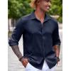 imageCOOFANDY Mens Casual Long Sleeve Button Down Shirt Textured WrinkleFree Untucked ShirtsNavy Blue