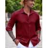 imageCOOFANDY Mens Casual Long Sleeve Button Down Shirt Textured WrinkleFree Untucked ShirtsWine Red