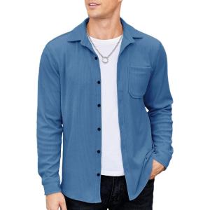 imageCOOFANDY Mens Corduroy Shirt Casual Shacket Long Sleeve Button Down Lightweight JacketAzul Marino