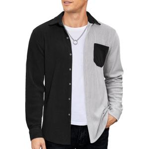 imageCOOFANDY Mens Corduroy Shirt Casual Shacket Long Sleeve Button Down Lightweight JacketColor Block  Grey