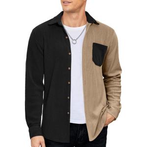 imageCOOFANDY Mens Corduroy Shirt Casual Shacket Long Sleeve Button Down Lightweight JacketColor Block  Khaki