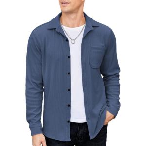 imageCOOFANDY Mens Corduroy Shirt Casual Shacket Long Sleeve Button Down Lightweight JacketDark Blue