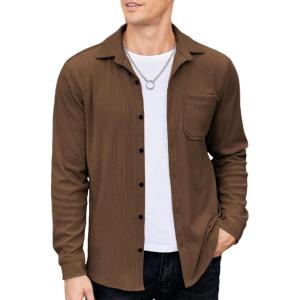 imageCOOFANDY Mens Corduroy Shirt Casual Shacket Long Sleeve Button Down Lightweight JacketDark Brown