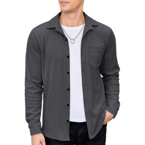 imageCOOFANDY Mens Corduroy Shirt Casual Shacket Long Sleeve Button Down Lightweight JacketDark Grey