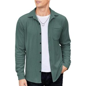 imageCOOFANDY Mens Corduroy Shirt Casual Shacket Long Sleeve Button Down Lightweight JacketEvergreen