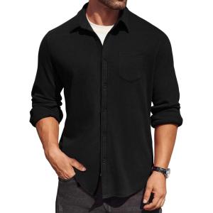 imageCOOFANDY Mens Long Sleeve Button Down Shirt Casual Lightweight Jacket Shirt with PocketsBlack