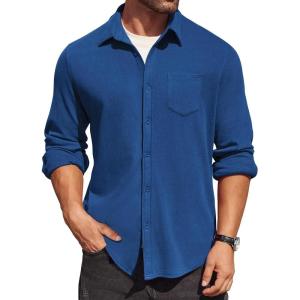 imageCOOFANDY Mens Long Sleeve Button Down Shirt Casual Lightweight Jacket Shirt with PocketsBlue