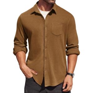 imageCOOFANDY Mens Long Sleeve Button Down Shirt Casual Lightweight Jacket Shirt with PocketsBrown