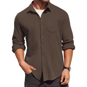 imageCOOFANDY Mens Long Sleeve Button Down Shirt Casual Lightweight Jacket Shirt with PocketsDark Brown