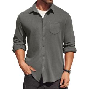 imageCOOFANDY Mens Long Sleeve Button Down Shirt Casual Lightweight Jacket Shirt with PocketsDark Gray
