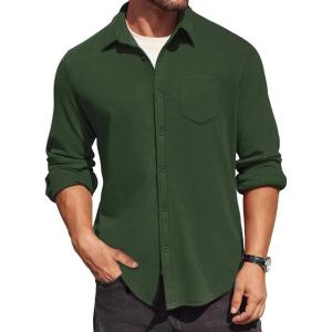 imageCOOFANDY Mens Long Sleeve Button Down Shirt Casual Lightweight Jacket Shirt with PocketsDark Green