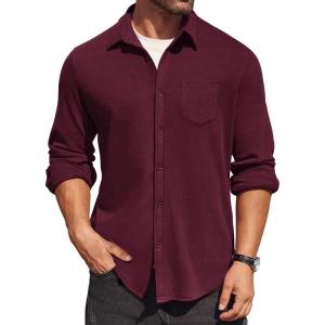 imageCOOFANDY Mens Long Sleeve Button Down Shirt Casual Lightweight Jacket Shirt with PocketsDeep Red