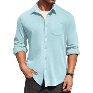 imageCOOFANDY Mens Long Sleeve Button Down Shirt Casual Lightweight Jacket Shirt with PocketsLight Blue