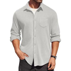 imageCOOFANDY Mens Long Sleeve Button Down Shirt Casual Lightweight Jacket Shirt with PocketsLight Gray