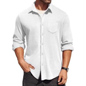 imageCOOFANDY Mens Long Sleeve Button Down Shirt Casual Lightweight Jacket Shirt with PocketsWhite