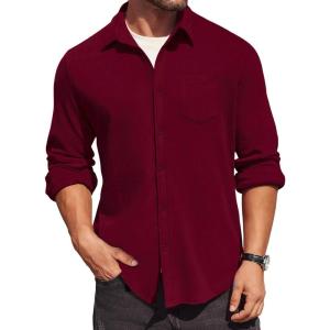 imageCOOFANDY Mens Long Sleeve Button Down Shirt Casual Lightweight Jacket Shirt with PocketsWine Red