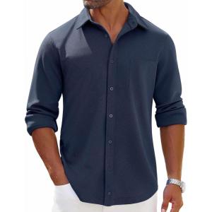imageCOOFANDY Mens Long Sleeve Button Down Shirts Wrinkle Free Shacket Jacket Stretch Casual OvershirtBlue Purple