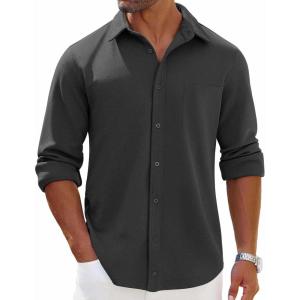 imageCOOFANDY Mens Long Sleeve Button Down Shirts Wrinkle Free Shacket Jacket Stretch Casual OvershirtDark Grey