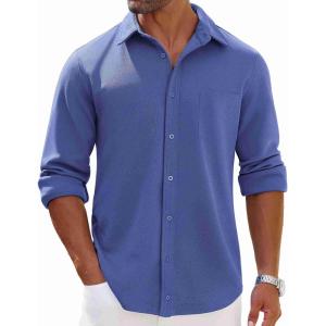 imageCOOFANDY Mens Long Sleeve Button Down Shirts Wrinkle Free Shacket Jacket Stretch Casual OvershirtDeep Blue