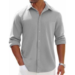 imageCOOFANDY Mens Long Sleeve Button Down Shirts Wrinkle Free Shacket Jacket Stretch Casual OvershirtLight Grey