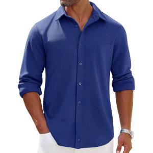 imageCOOFANDY Mens Long Sleeve Button Down Shirts Wrinkle Free Shacket Jacket Stretch Casual OvershirtSky Blue