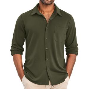 imageCOOFANDY Mens Wrinkle Free Shirts Casual Long Sleeve Button Down Dress ShirtsArmy Green