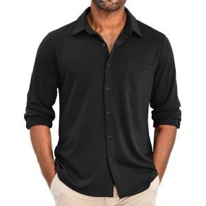 imageCOOFANDY Mens Wrinkle Free Shirts Casual Long Sleeve Button Down Dress ShirtsBlack