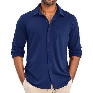 imageCOOFANDY Mens Wrinkle Free Shirts Casual Long Sleeve Button Down Dress ShirtsBlue