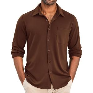 imageCOOFANDY Mens Wrinkle Free Shirts Casual Long Sleeve Button Down Dress ShirtsBrown