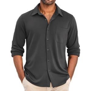 imageCOOFANDY Mens Wrinkle Free Shirts Casual Long Sleeve Button Down Dress ShirtsDark Grey