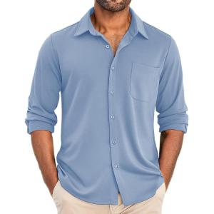 imageCOOFANDY Mens Wrinkle Free Shirts Casual Long Sleeve Button Down Dress ShirtsLight Blue