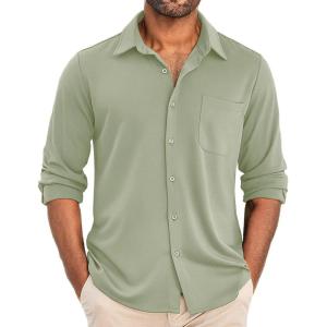 imageCOOFANDY Mens Wrinkle Free Shirts Casual Long Sleeve Button Down Dress ShirtsLight Green