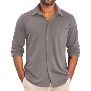 imageCOOFANDY Mens Wrinkle Free Shirts Casual Long Sleeve Button Down Dress ShirtsLight Grey