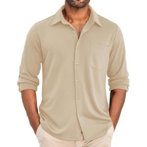 imageCOOFANDY Mens Wrinkle Free Shirts Casual Long Sleeve Button Down Dress ShirtsShallow Coffee