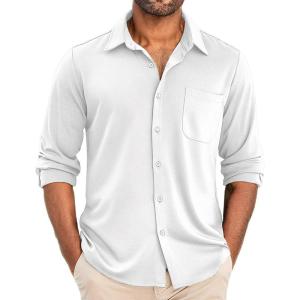 imageCOOFANDY Mens Wrinkle Free Shirts Casual Long Sleeve Button Down Dress ShirtsWhite