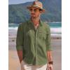 imageCOOFANDY Men Linen Shirts Guayabera Cuban Shirts Long Sleeve Dress Shirts Beach Wedding ShirtsArmy Green