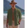 imageCOOFANDY Men Linen Shirts Guayabera Cuban Shirts Long Sleeve Dress Shirts Beach Wedding ShirtsArmy Green