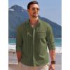 imageCOOFANDY Men Linen Shirts Guayabera Cuban Shirts Long Sleeve Dress Shirts Beach Wedding ShirtsArmy Green