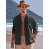 imageCOOFANDY Men Linen Shirts Guayabera Cuban Shirts Long Sleeve Dress Shirts Beach Wedding ShirtsBlack