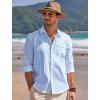 imageCOOFANDY Men Linen Shirts Guayabera Cuban Shirts Long Sleeve Dress Shirts Beach Wedding ShirtsLight Blue