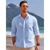 imageCOOFANDY Men Linen Shirts Guayabera Cuban Shirts Long Sleeve Dress Shirts Beach Wedding ShirtsLight Blue