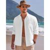 imageCOOFANDY Men Linen Shirts Guayabera Cuban Shirts Long Sleeve Dress Shirts Beach Wedding ShirtsWhite